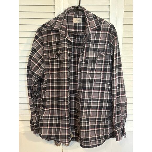 Jachs Men Gray and Red Flannel Button Up Shacket Heavyweight Outdoor Medium - Picture 1 of 5